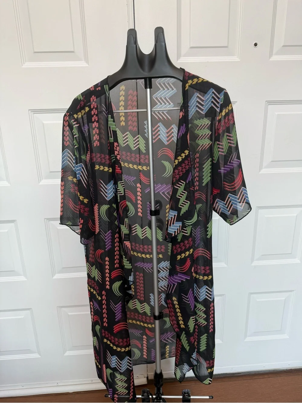 Sheer Black Geometric Patterned Wrap - Multi Color